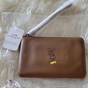 Coach X Disney Limited Edition Peekaboo Mickey Brown Leather Wristlet